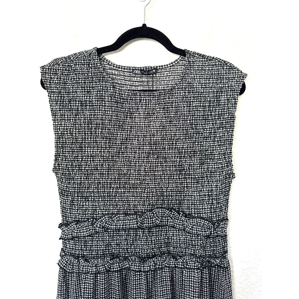 ZARA Smocked Gingham Black White Midi Dress NWT Size Large - Picture 2 of 8